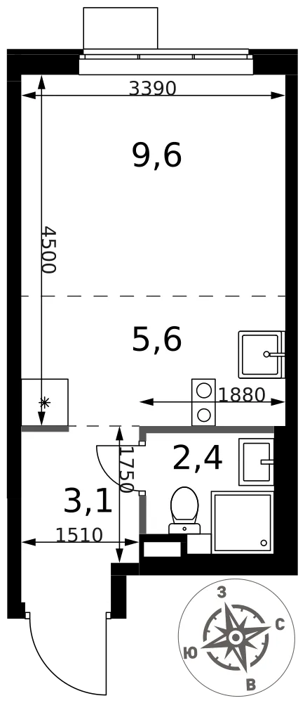 Планировка Студия, 20.7 м² ЖК «1-й Химкинский»