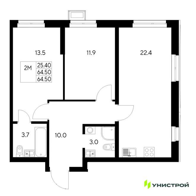 Планировка 2-комн. квартира, 64.5 м² ЖК «Стадиум» Планировка 2-комн. квартира, 64.5 м² ЖК «Стадиум»
