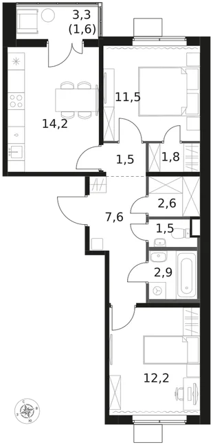 Квартира 2-комн. квартира, 57.4 м² ЖК «1-й Химкинский» Фото 1 Квартира 2-комн. квартира, 57.4 м² ЖК «1-й Химкинский» Фото 1