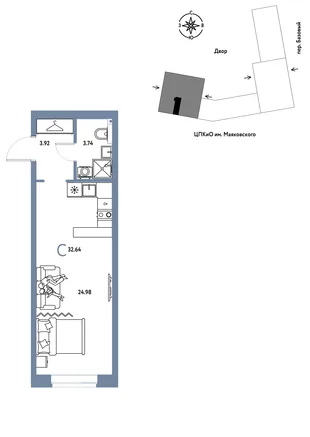 Планировка Студия, 32.64 м² ЖК «Сибирский сад»