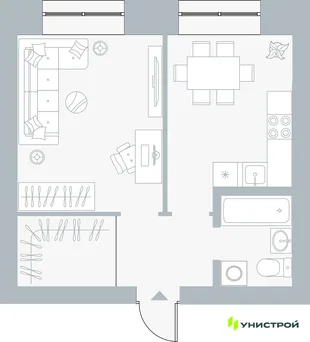 Планировка 1-комн. квартира, 38.18 м² ЖК «Причал»