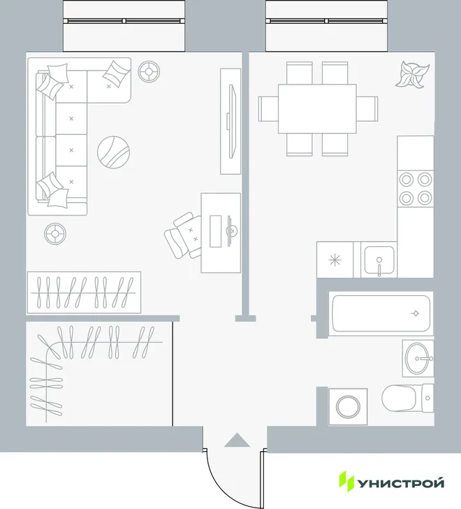 Планировка 1-комн. квартира, 38.18 м² ЖК «Причал» Планировка 1-комн. квартира, 38.18 м² ЖК «Причал»