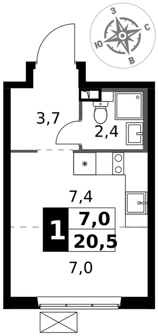 Квартира Студия, 20.5 м² ЖК «1-й Южный» Фото 1