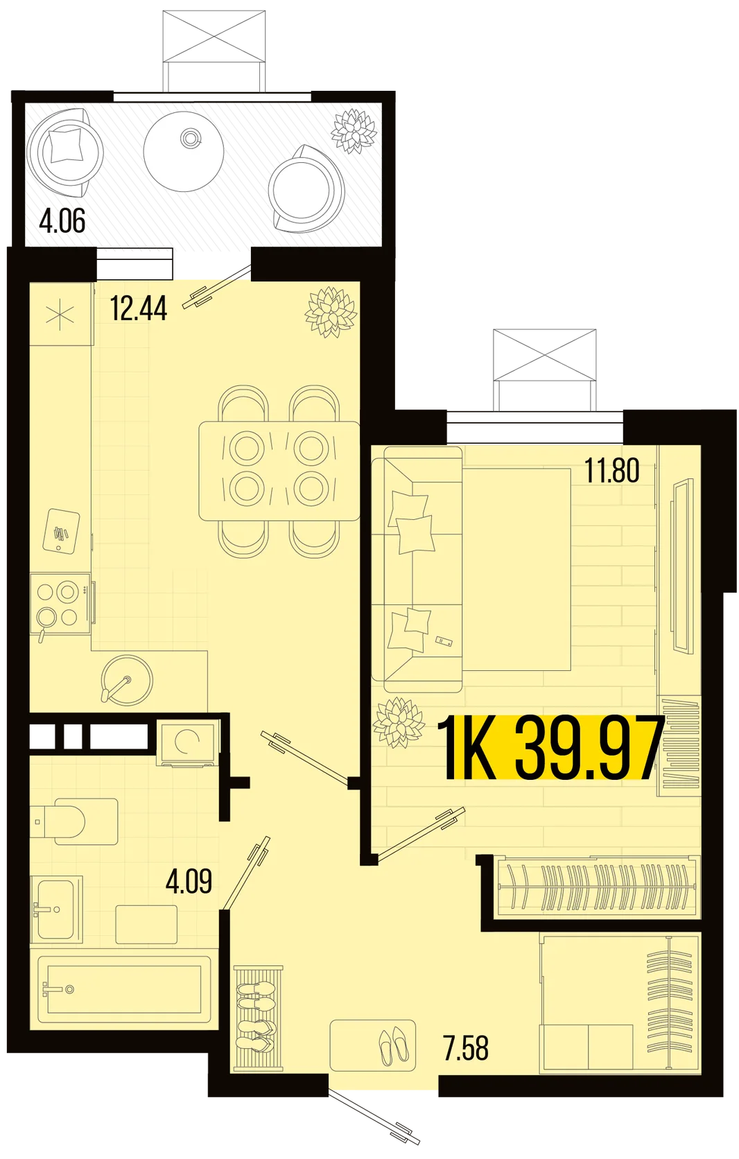 Планировка 1-комн. квартира, 37.94 м² ЖК «Цветной бульвар»