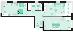 Планировка 2-комн. квартира, 67.8 м² ЖК «Первое место»