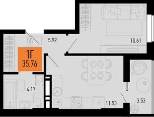 Планировка 1-комн. квартира, 35.76 м² ЖК «Столицыно»