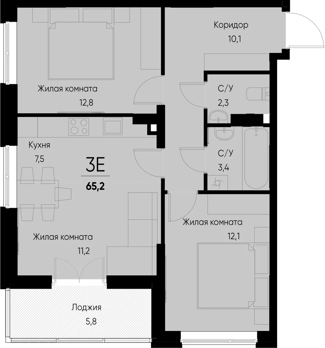 Планировка 3-комн. квартира, 65.2 м² ЖК «Васильевский остров»