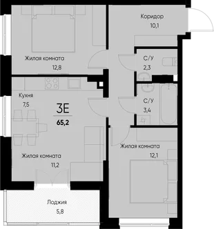 Планировка 3-комн. квартира, 65.2 м² ЖК «Васильевский остров»