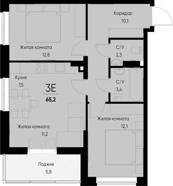 Планировка 3-комн. квартира, 65.2 м² ЖК «Васильевский остров» Планировка 3-комн. квартира, 65.2 м² ЖК «Васильевский остров»