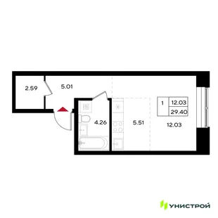 Планировка 1-комн. квартира, 29.4 м² ЖК «Уникум на Энгельса»