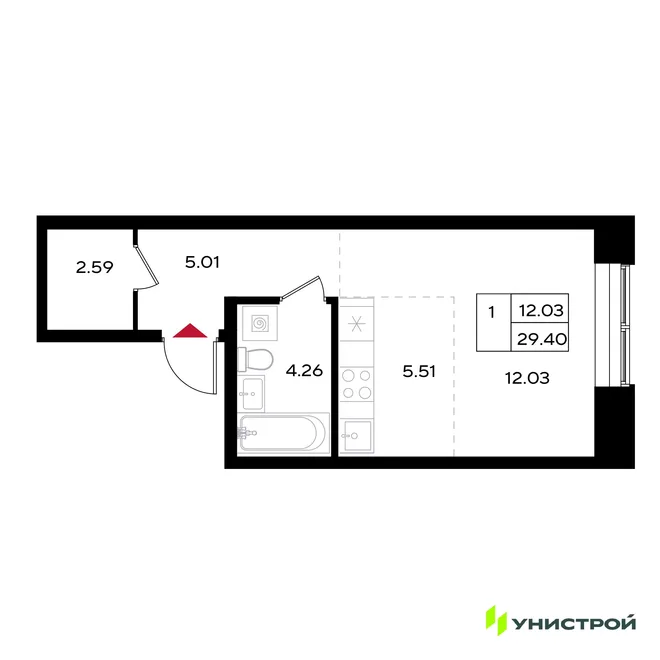 Планировка 1-комн. квартира, 29.4 м² ЖК «Уникум на Энгельса» Планировка 1-комн. квартира, 29.4 м² ЖК «Уникум на Энгельса»