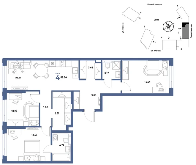 Планировка 4-комн. квартира, 89.24 м² ЖК «Сибирский сад» Планировка 4-комн. квартира, 89.24 м² ЖК «Сибирский сад»