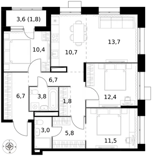 Квартира 4-комн. квартира, 88.3 м² ЖК «1-й Саларьевский» Фото 1 Квартира 4-комн. квартира, 88.3 м² ЖК «1-й Саларьевский» Фото 1