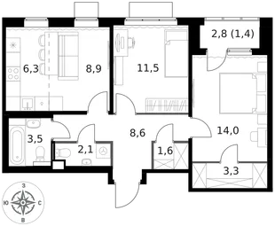 Квартира 3-комн. квартира, 61.2 м² ЖК «1-й Ясеневский» Фото 1 Квартира 3-комн. квартира, 61.2 м² ЖК «1-й Ясеневский» Фото 1