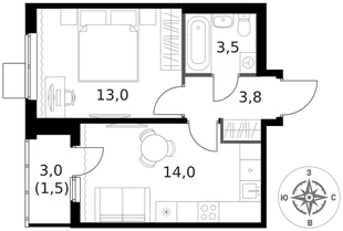 Квартира 1-комн. квартира, 35.8 м² ЖК «1-й Ясеневский» Фото 1 Квартира 1-комн. квартира, 35.8 м² ЖК «1-й Ясеневский» Фото 1