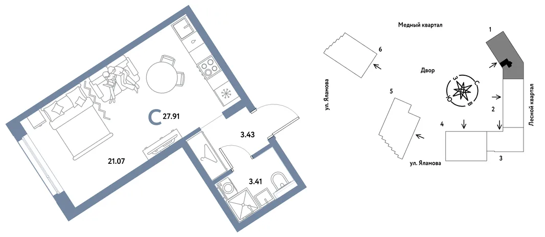 Планировка Студия, 27.91 м² ЖК «Сибирский сад»