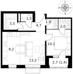 Квартира 2-комн. квартира, 47.5 м² ЖК «1-й Ясеневский» Фото 1 Квартира 2-комн. квартира, 47.5 м² ЖК «1-й Ясеневский» Фото 1
