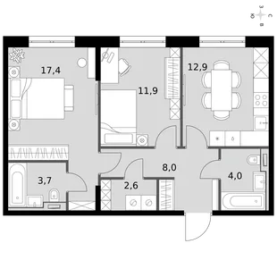 Квартира 2-комн. квартира, 60.5 м² ЖК «Фриссон» Фото 1 Квартира 2-комн. квартира, 60.5 м² ЖК «Фриссон» Фото 1
