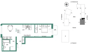 Планировка 2-комн. квартира, 52.41 м² ЖК «Уральский сад»