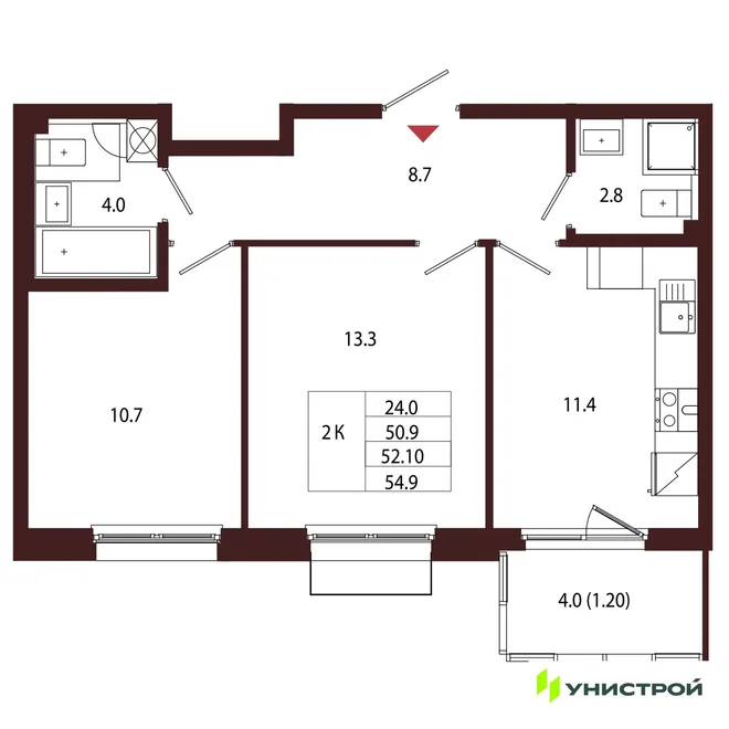 Планировка 2-комн. квартира, 52.1 м² ЖК «Лисино» Планировка 2-комн. квартира, 52.1 м² ЖК «Лисино»