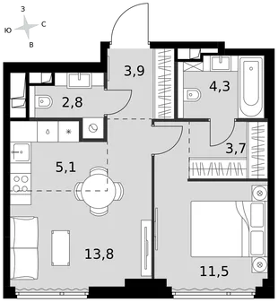 Квартира 2-комн. квартира, 45.1 м² ЖК «Sydney City» Фото 1