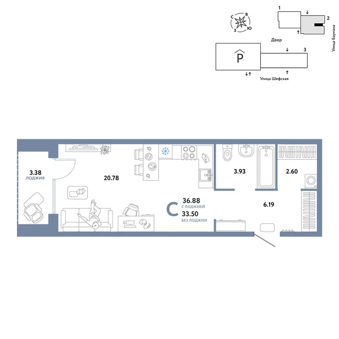 Планировка Студия, 36.88 м² ЖК «Страна.Энтузиастов» Планировка Студия, 36.88 м² ЖК «Страна.Энтузиастов»