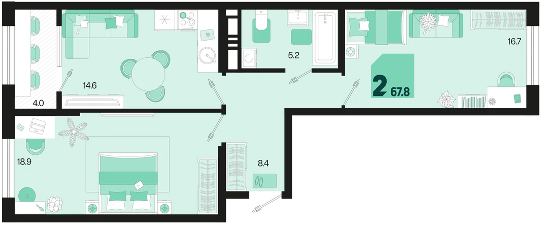 Планировка 2-комн. квартира, 67.8 м² ЖК «Первое место»