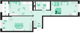 Планировка 2-комн. квартира, 67.8 м² ЖК «Первое место»