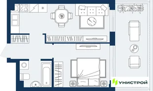 Планировка 1-комн. квартира, 40.34 м² ЖК «ГРАНД БЕРЕГ»
