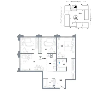Планировка 4-комн. квартира, 81.9 м² ЖК «Страна.Озёрная»