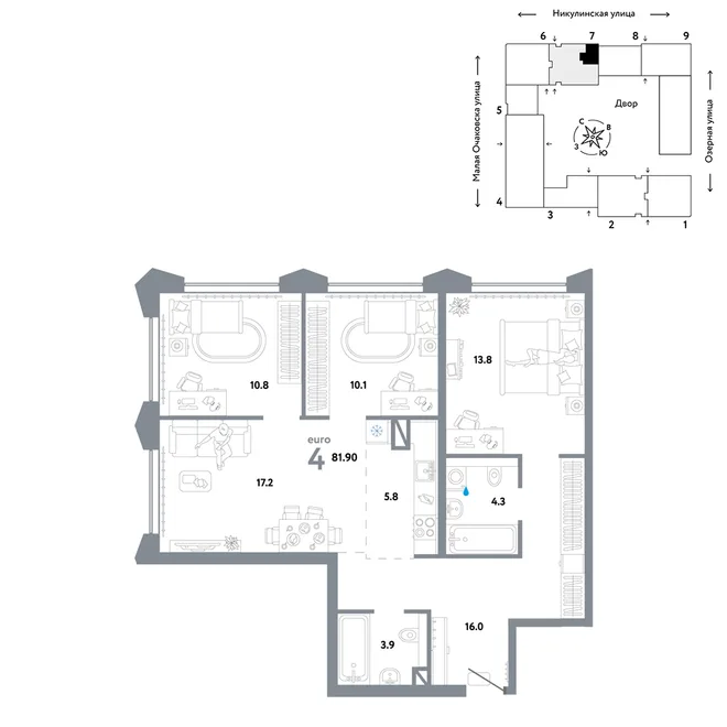 Планировка 4-комн. квартира, 81.9 м² ЖК «Страна.Озёрная» Планировка 4-комн. квартира, 81.9 м² ЖК «Страна.Озёрная»