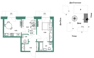 Планировка 2-комн. квартира, 50.72 м² ЖК «Европейский берег 2.0»