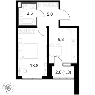 Квартира 1-комн. квартира, 33.4 м² ЖК «1-й Донской» Фото 1