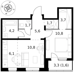 Квартира 2-комн. квартира, 46.2 м² ЖК «1-й Ясеневский» Фото 1 Квартира 2-комн. квартира, 46.2 м² ЖК «1-й Ясеневский» Фото 1