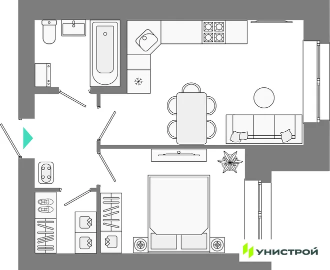 Планировка 1-комн. квартира, 35.83 м² ЖК «Лето» Планировка 1-комн. квартира, 35.83 м² ЖК «Лето»