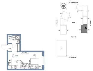 Планировка Студия, 26.72 м² ЖК «Уральский сад»