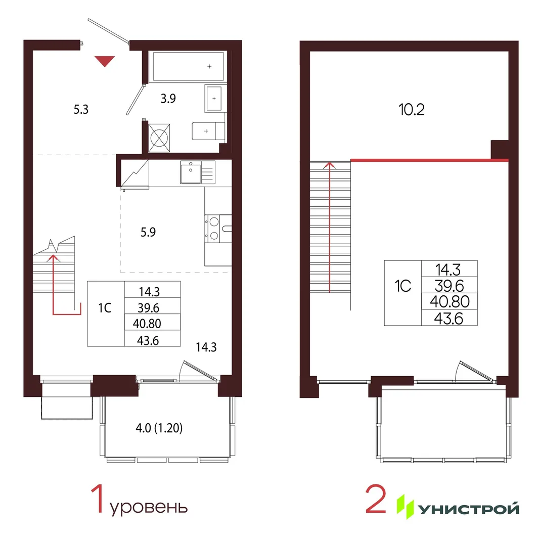 Планировка 1-комн. квартира, 40.8 м² ЖК «Лисино»