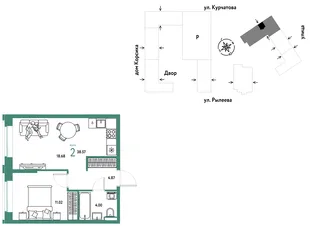 Планировка 2-комн. квартира, 38.75 м² ЖК «Остров-сад»