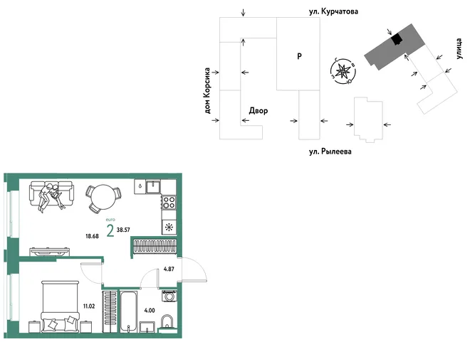 Планировка 2-комн. квартира, 38.75 м² ЖК «Остров-сад» Планировка 2-комн. квартира, 38.75 м² ЖК «Остров-сад»