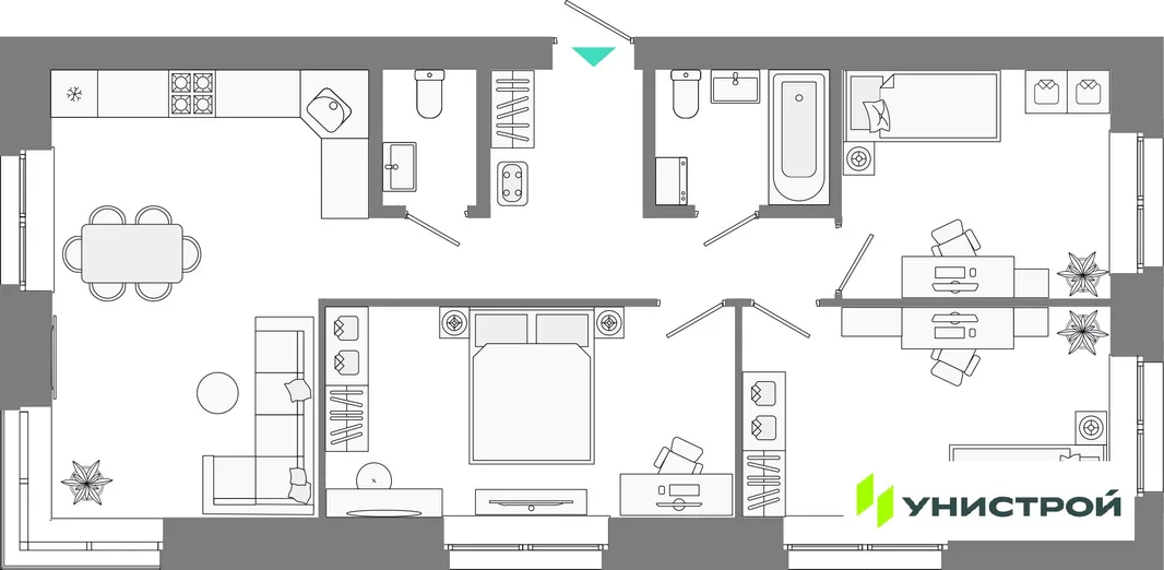 Планировка 3-комн. квартира, 73.67 м² ЖК «Лето»