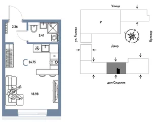 Планировка Студия, 24.75 м² ЖК «Остров-сад»