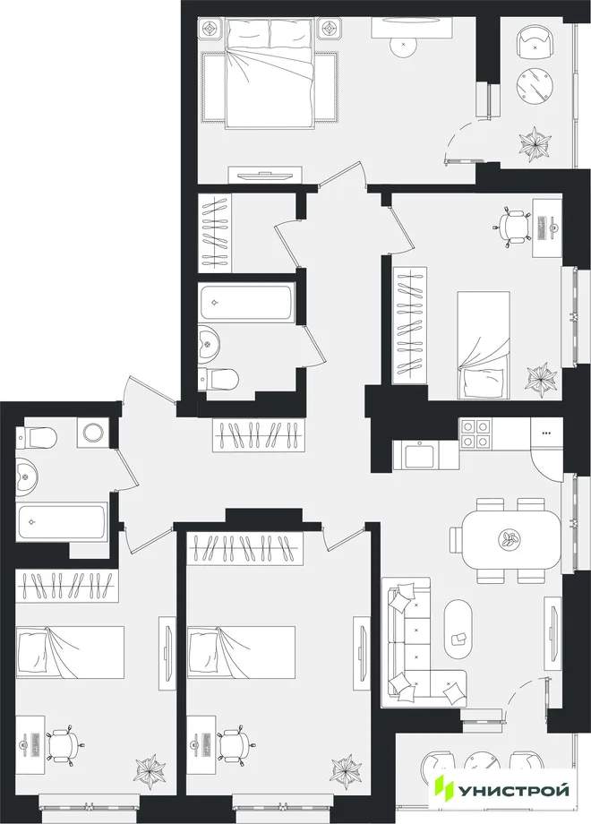 Планировка 1-комн. квартира, 44.44 м² ЖК «Уникум на Ленинском» Планировка 1-комн. квартира, 44.44 м² ЖК «Уникум на Ленинском»
