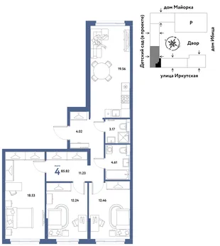 Планировка 4-комн. квартира, 85.82 м² ЖК «Остров-сад»