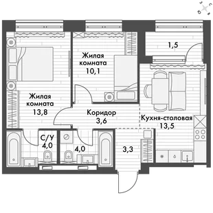 Квартира 2-комн. квартира, 54.5 м² ЖК «Философия» Фото 1 Квартира 2-комн. квартира, 54.5 м² ЖК «Философия» Фото 1
