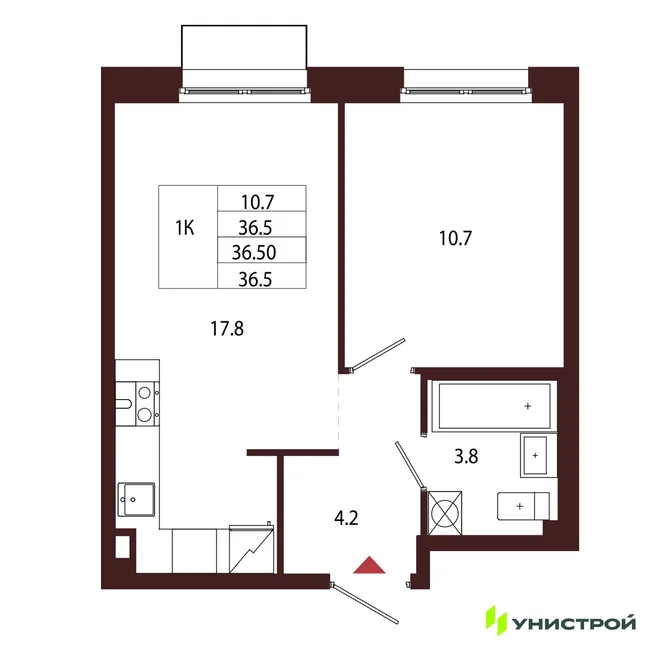 Планировка 1-комн. квартира, 36.5 м² ЖК «Лисино» Планировка 1-комн. квартира, 36.5 м² ЖК «Лисино»