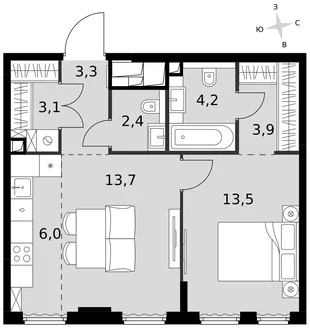 Квартира 2-комн. квартира, 50.1 м² ЖК «Sydney City» Фото 1 Квартира 2-комн. квартира, 50.1 м² ЖК «Sydney City» Фото 1