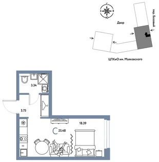 Планировка Студия, 25.48 м² ЖК «Сибирский сад»