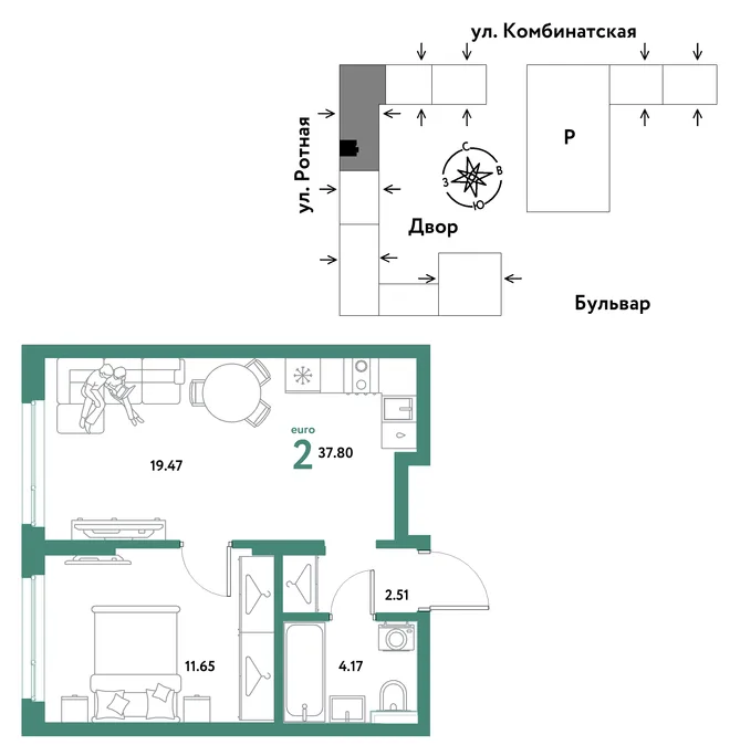 Планировка 2-комн. квартира, 37.8 м² ЖК «Уральский сад» Планировка 2-комн. квартира, 37.8 м² ЖК «Уральский сад»