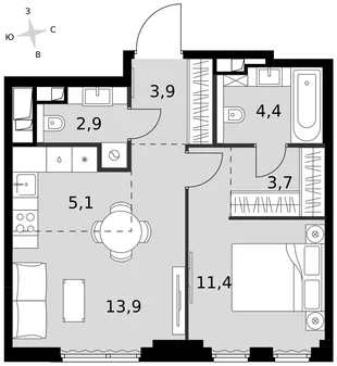 Квартира 2-комн. квартира, 45.3 м² ЖК «Sydney City» Фото 1