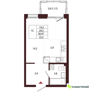 Планировка 1-комн. квартира, 30.47 м² ЖК «Лисино»